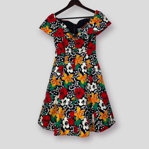 NU MODE Vintage Pin Up Style Floral Off The Shoulder Collar Dress Size 9/10